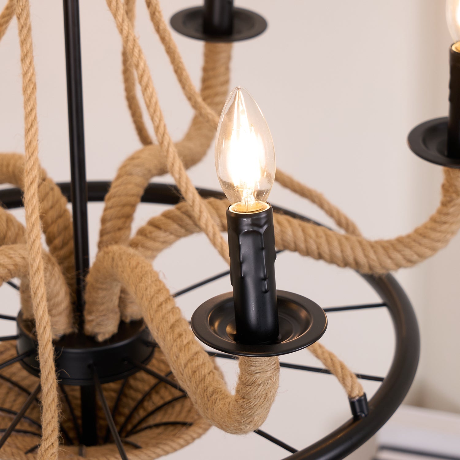 Lustra Chandelier Hemp Rope Large Wheel-Neutral Decor