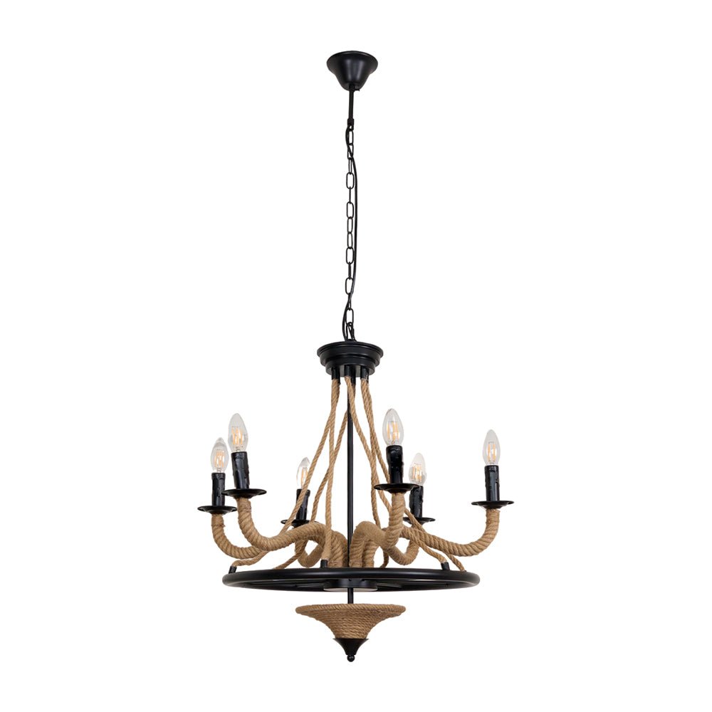 Lustra Chandelier Hemp Rope Large Wheel-Neutral Decor
