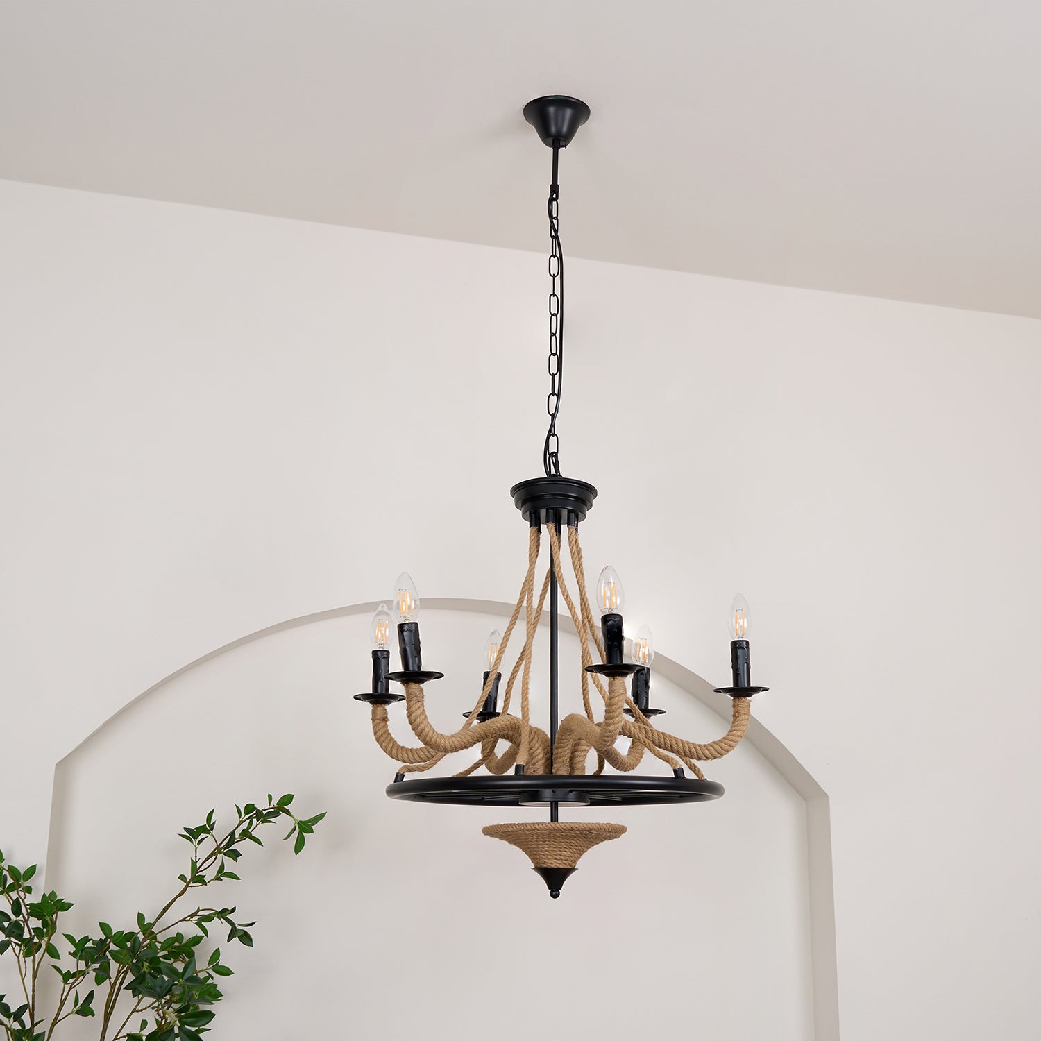 Lustra Chandelier Hemp Rope Large Wheel-Neutral Decor