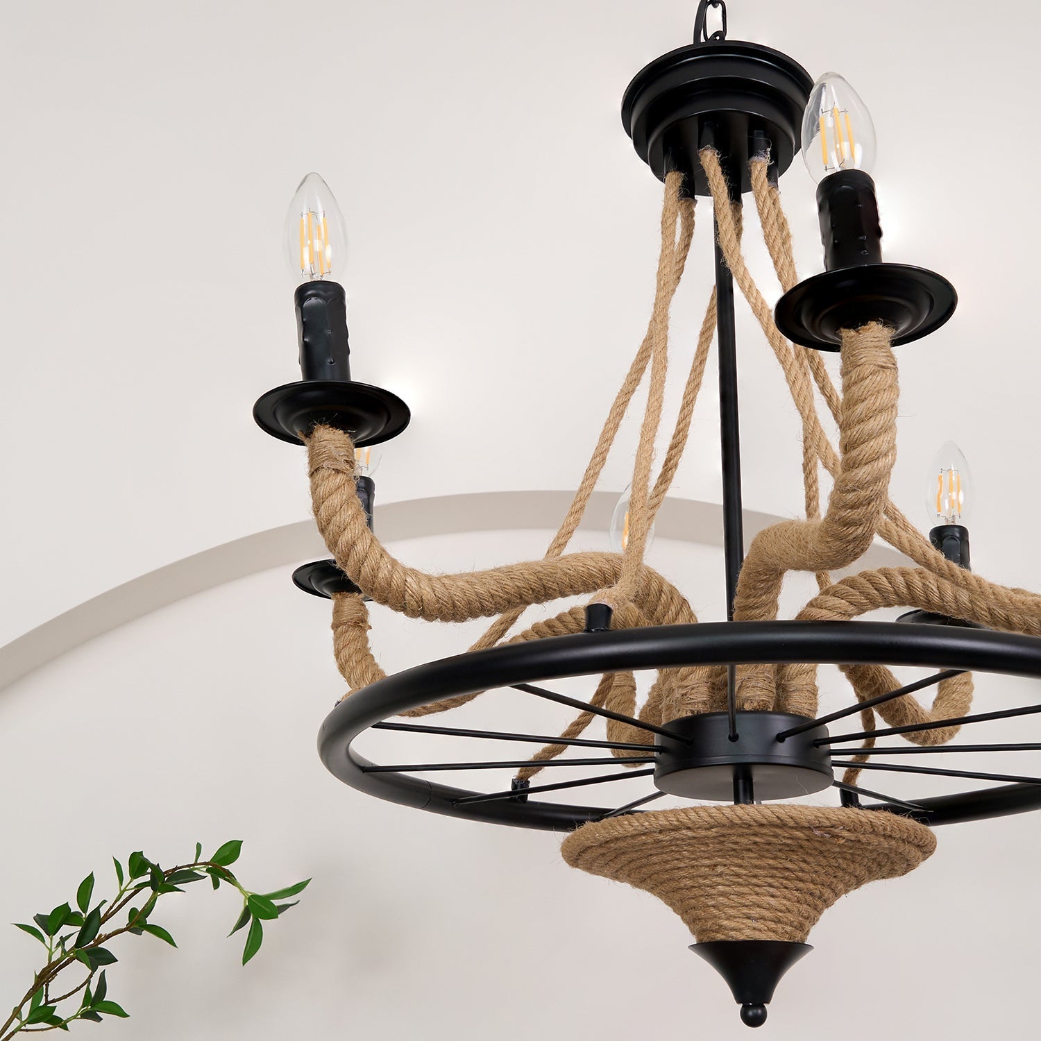 Lustra Chandelier Hemp Rope Large Wheel-Neutral Decor