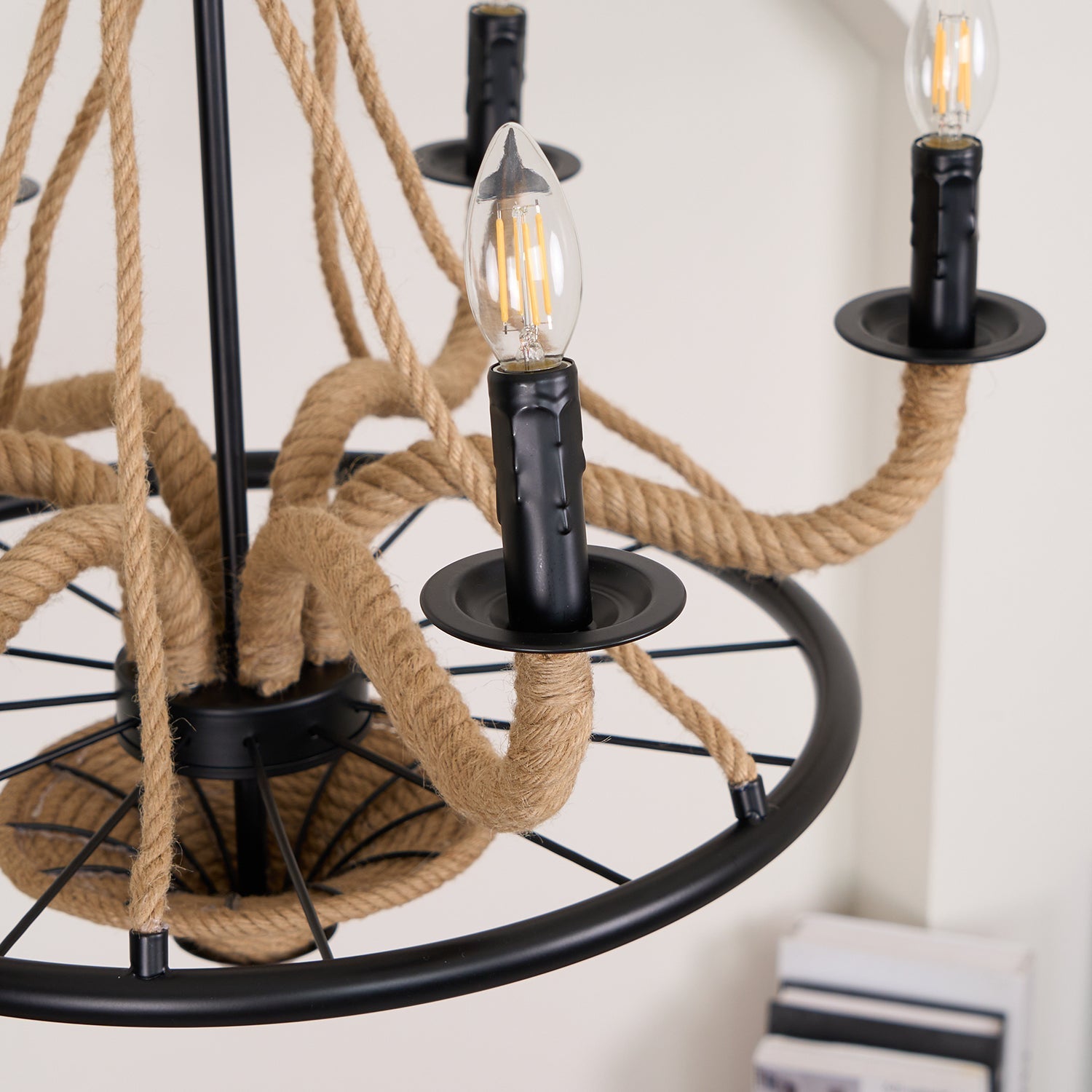 Lustra Chandelier Hemp Rope Large Wheel-Neutral Decor
