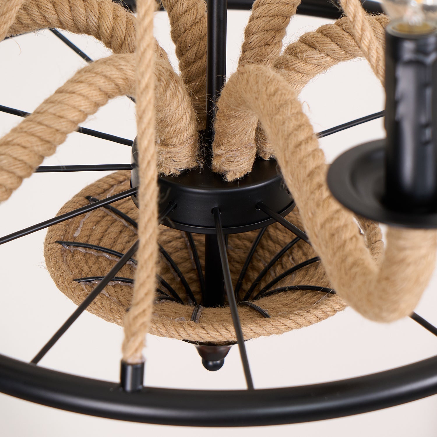 Lustra Chandelier Hemp Rope Large Wheel-Neutral Decor
