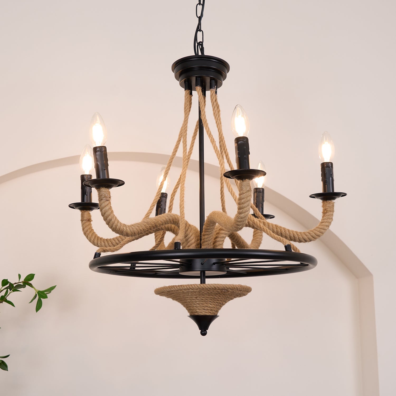 Lustra Chandelier Hemp Rope Large Wheel-Neutral Decor
