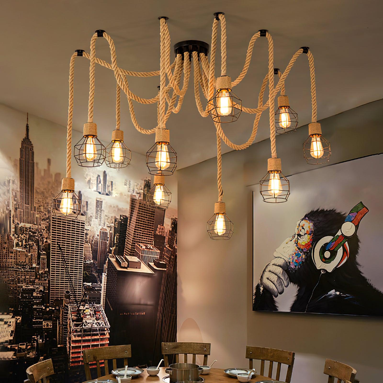 Lustra Chandelier Hemp Rope Industrial Retro-Neutral Decor