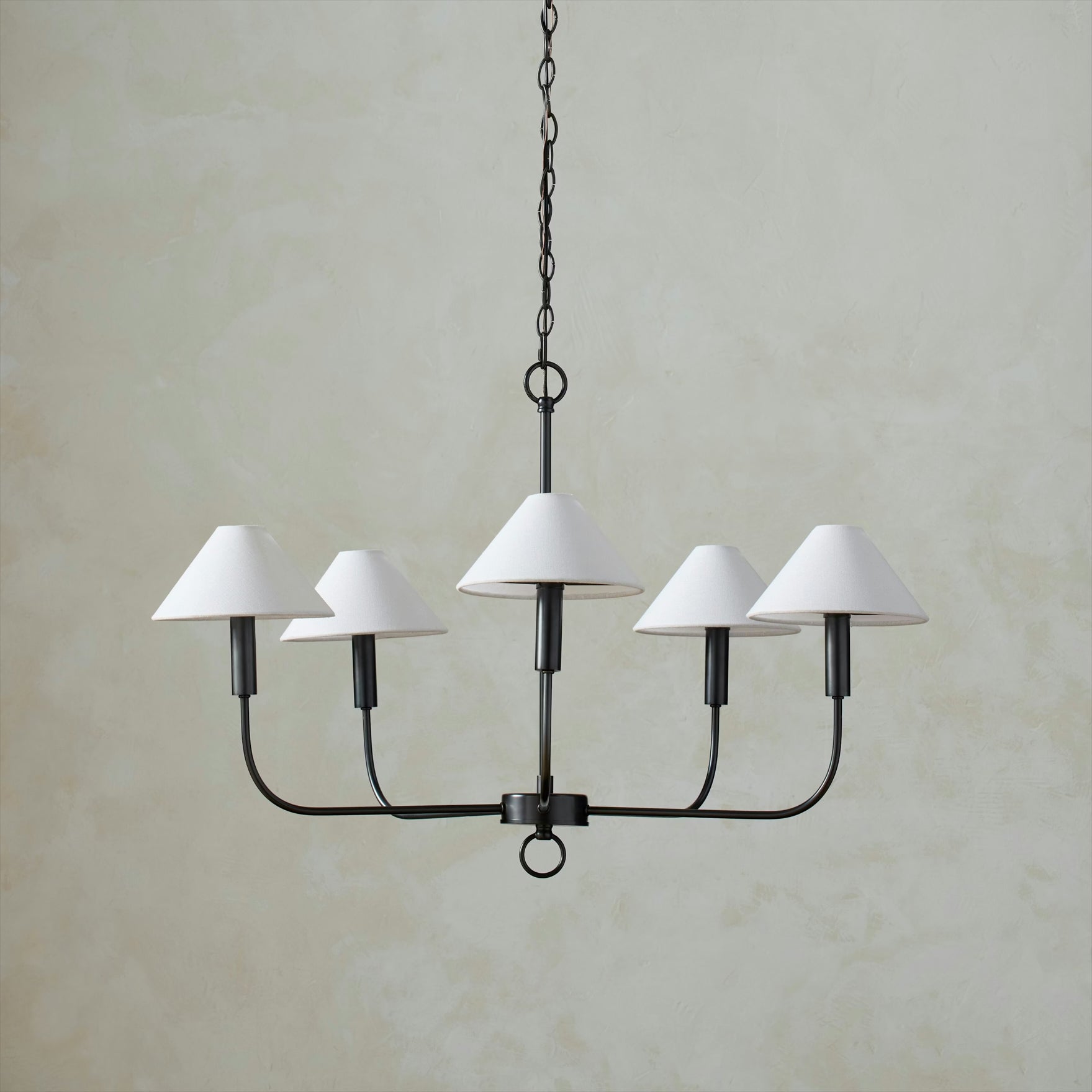 Angled view of the Henry Chandelier highlighting its five arms.