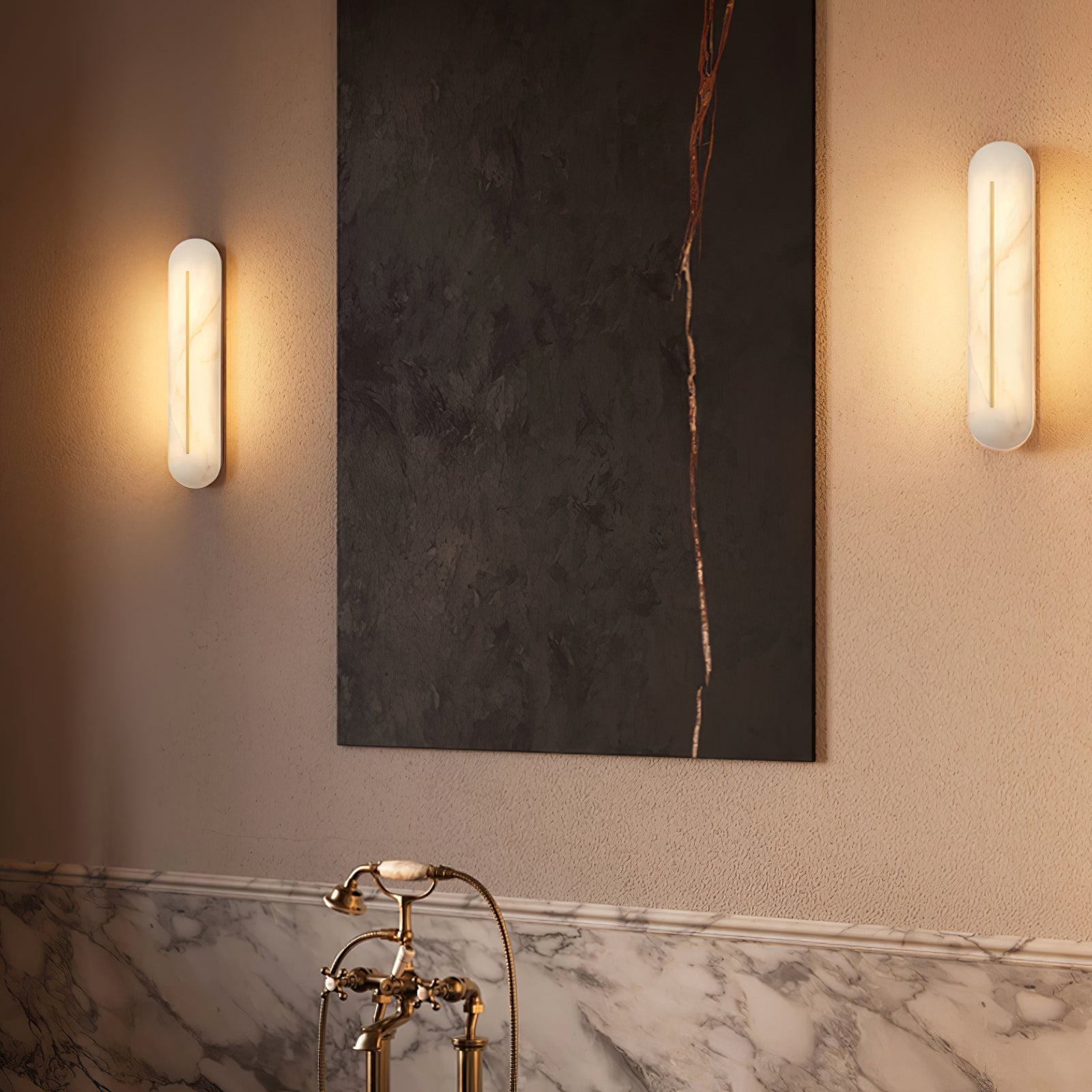 Armaryra Oblong Alabaster Wall Light-Neutral Decor