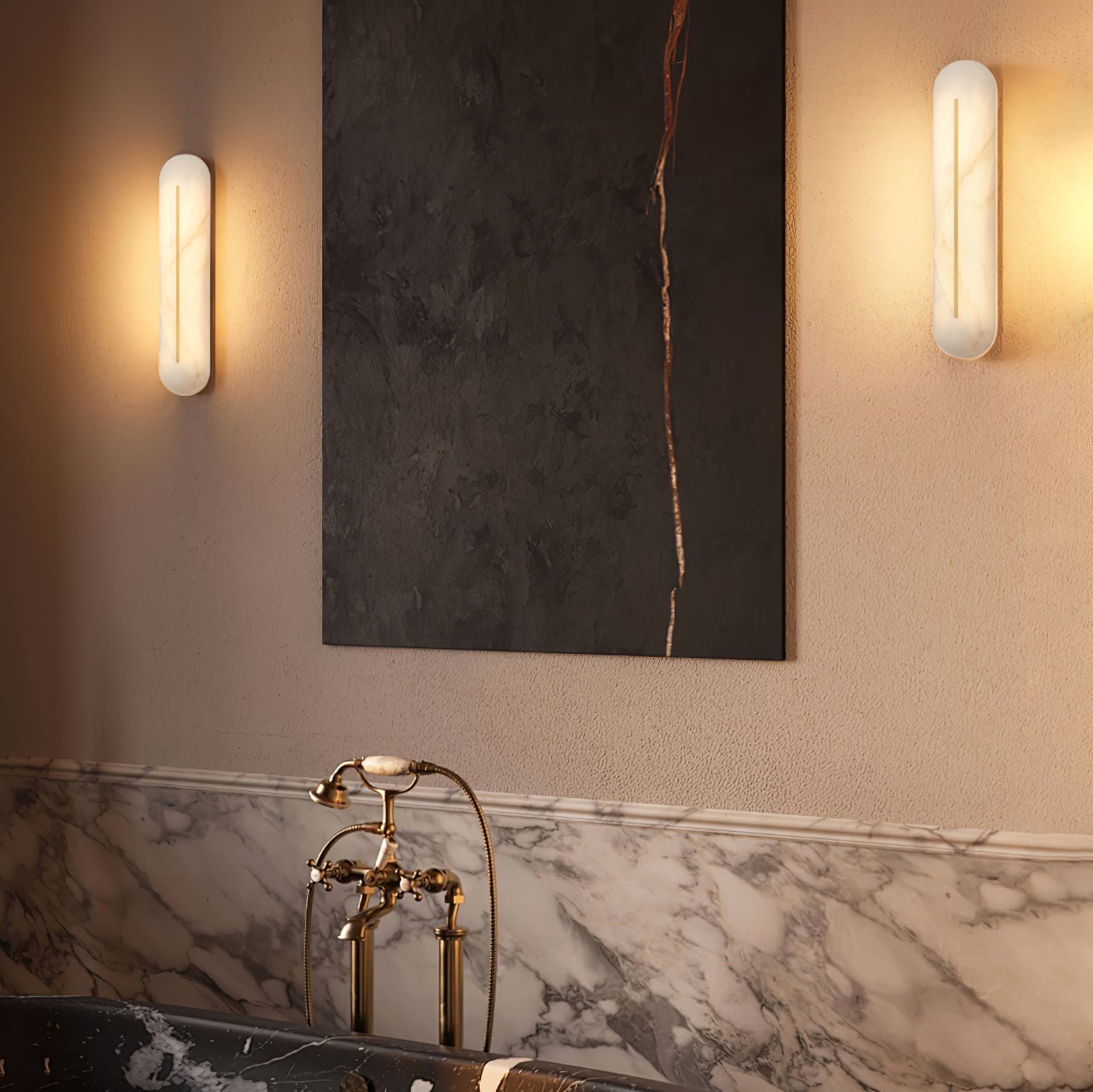 Armaryra Oblong Alabaster Wall Light-Neutral Decor