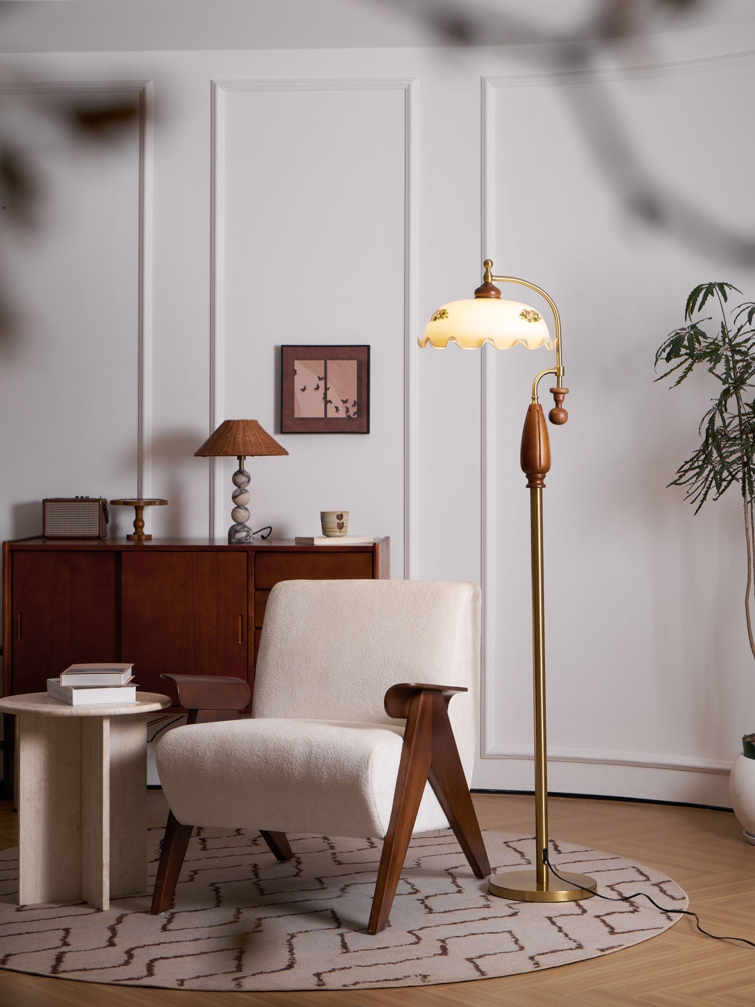 Volorel Vintage Glass Floor Lamp-Neutral Decor
