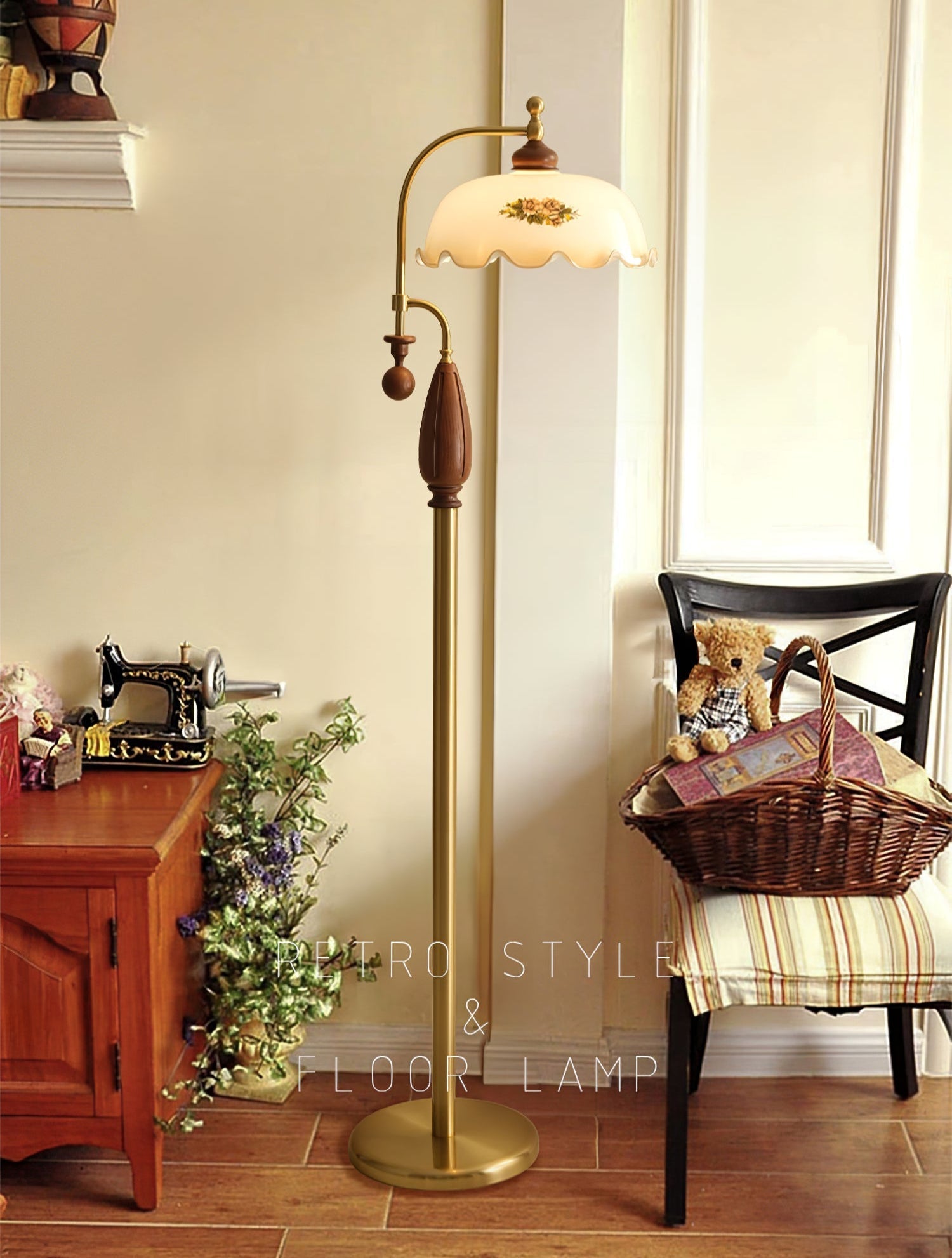 Volorel Vintage Glass Floor Lamp-Neutral Decor