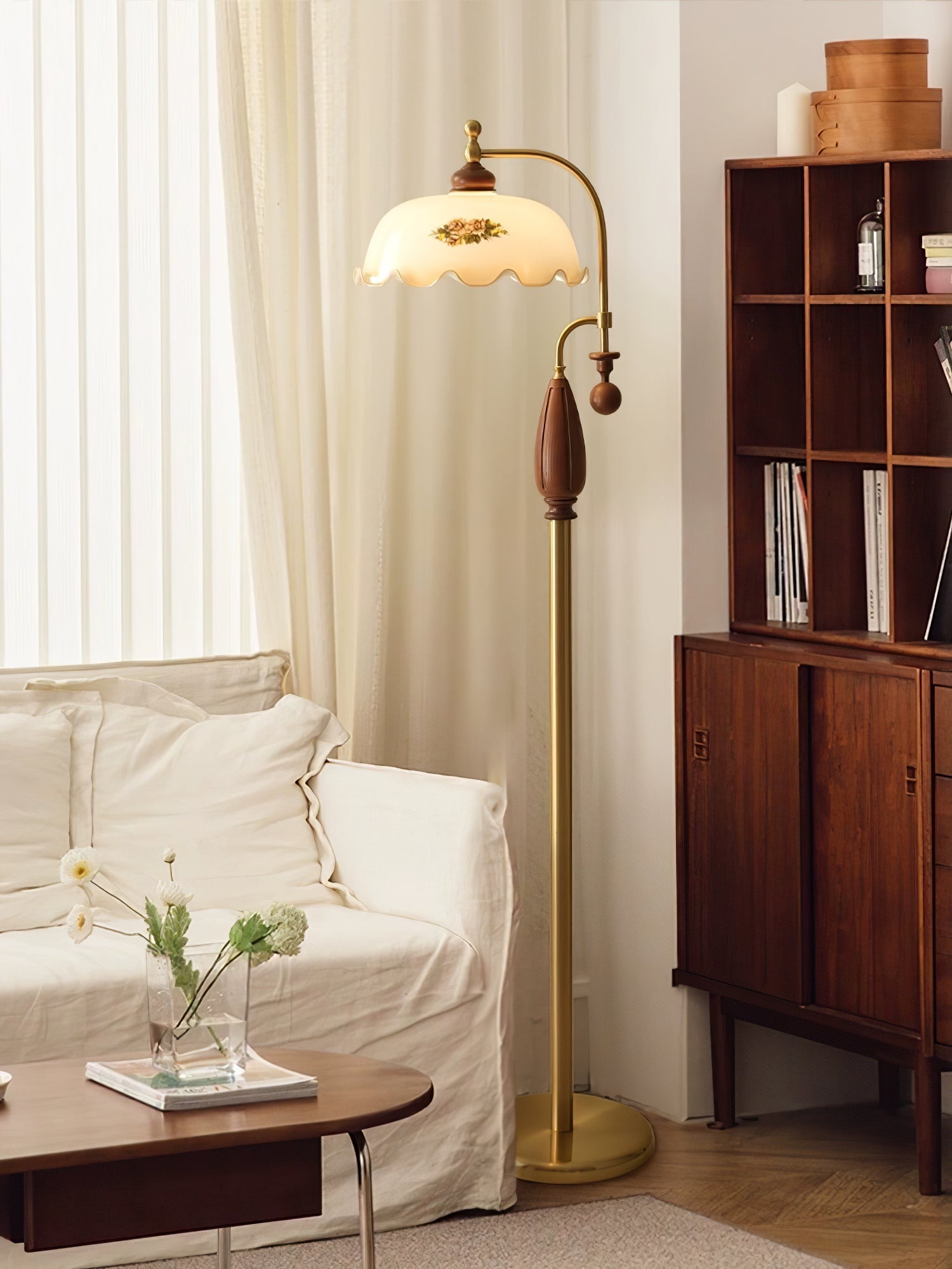 Volorel Vintage Glass Floor Lamp-Neutral Decor