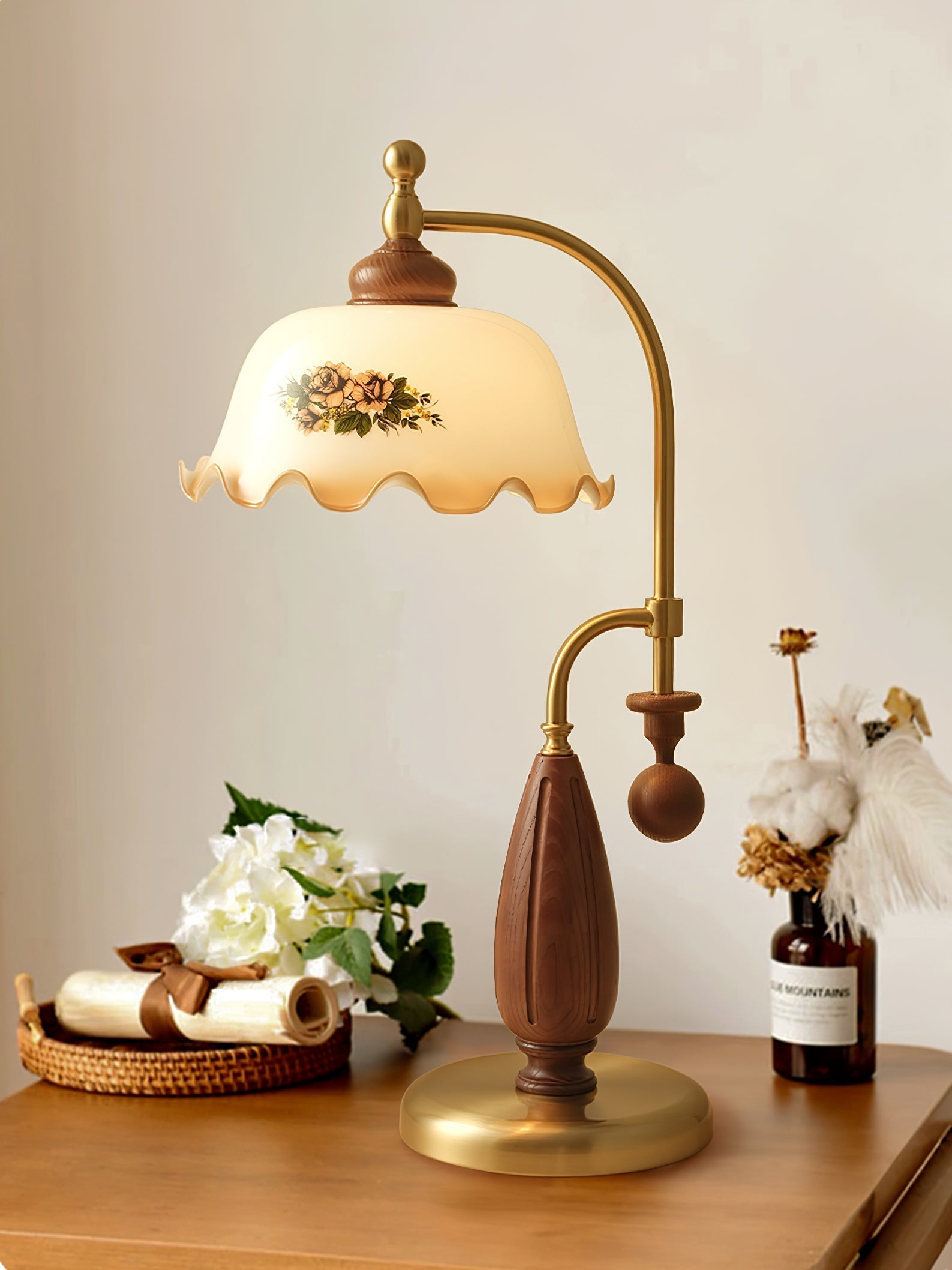 Caspian Wood Vintage Table Lamp-Neutral Decor