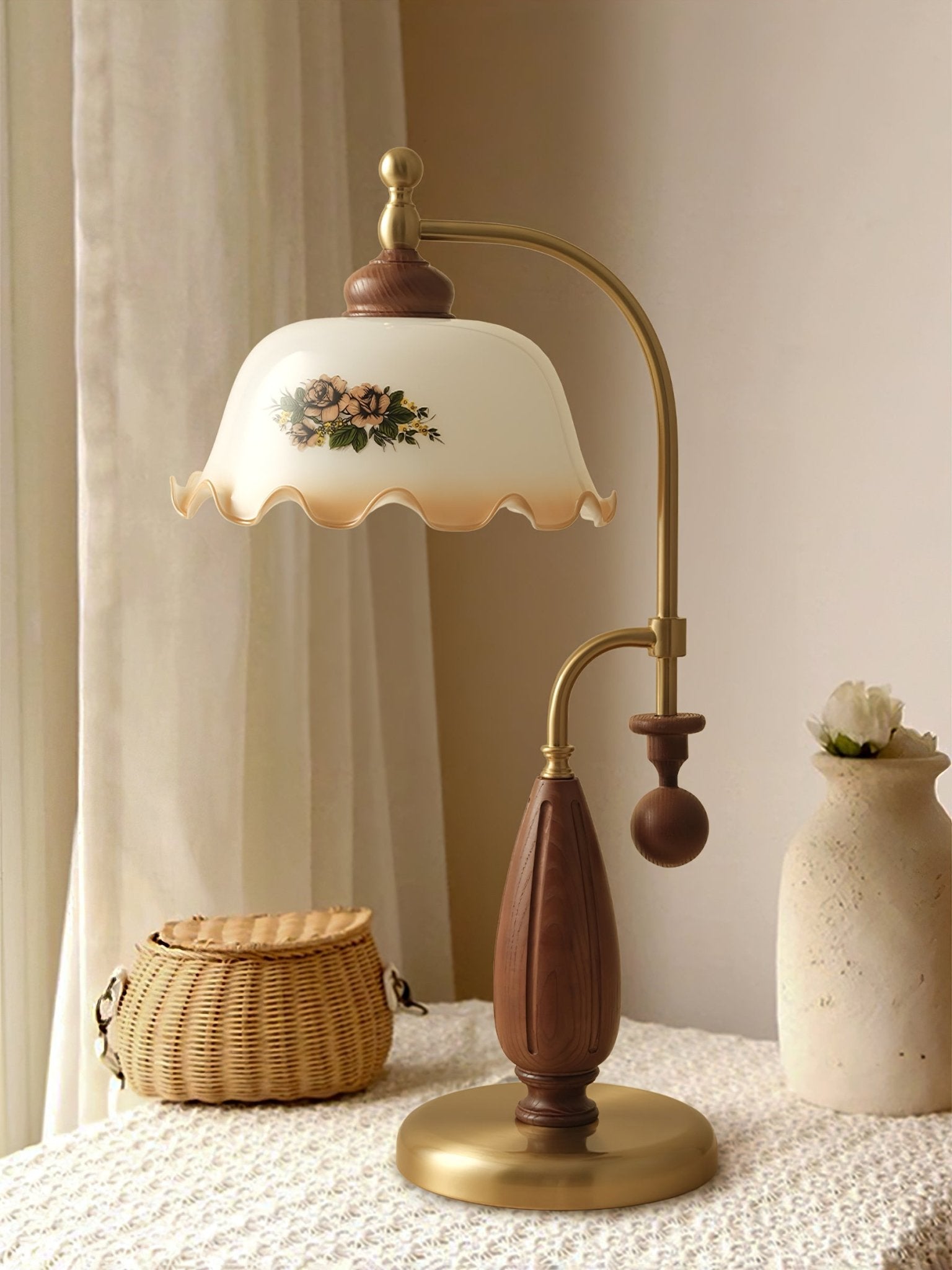 Caspian Wood Vintage Table Lamp-Neutral Decor