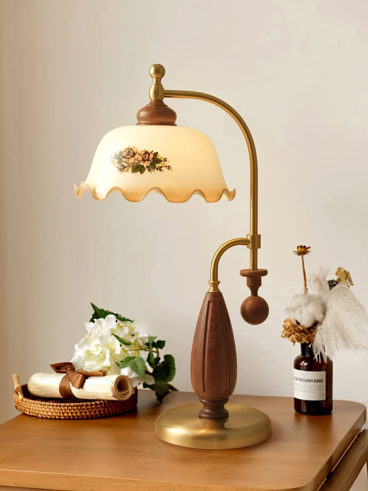 Caspian Wood Vintage Table Lamp-Neutral Decor