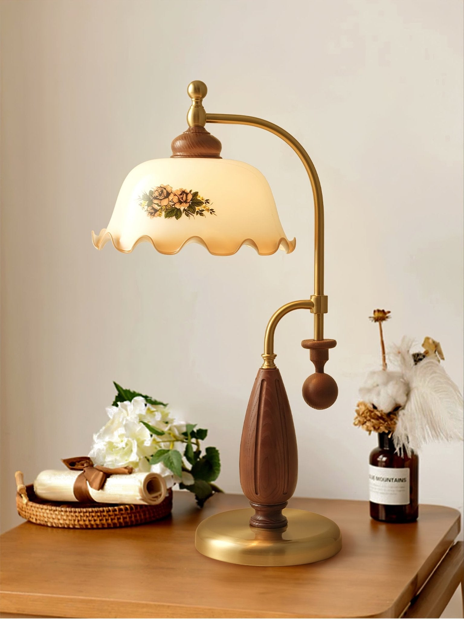 Caspian Wood Vintage Table Lamp-Neutral Decor