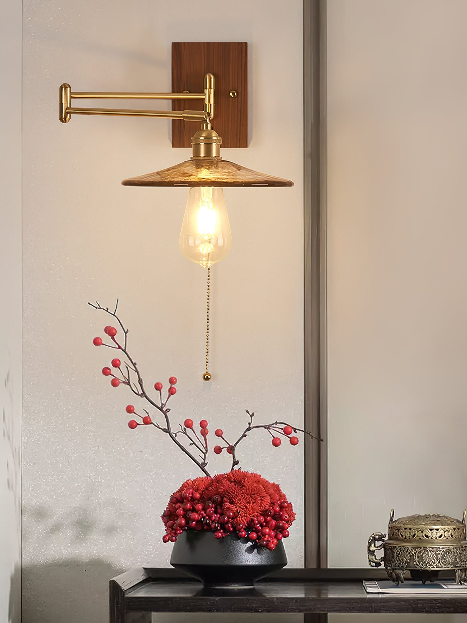 Umeris Elegance Vintage Walnut Wall Lamp-Neutral Decor