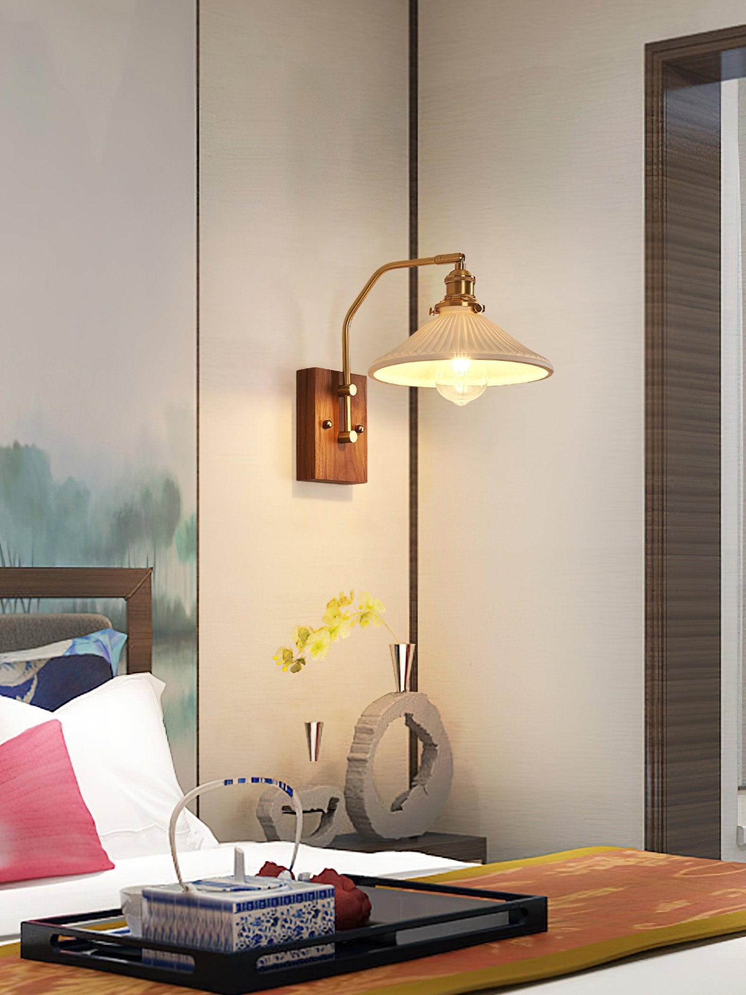 Umeris Elegance Vintage Walnut Wall Lamp-Neutral Decor