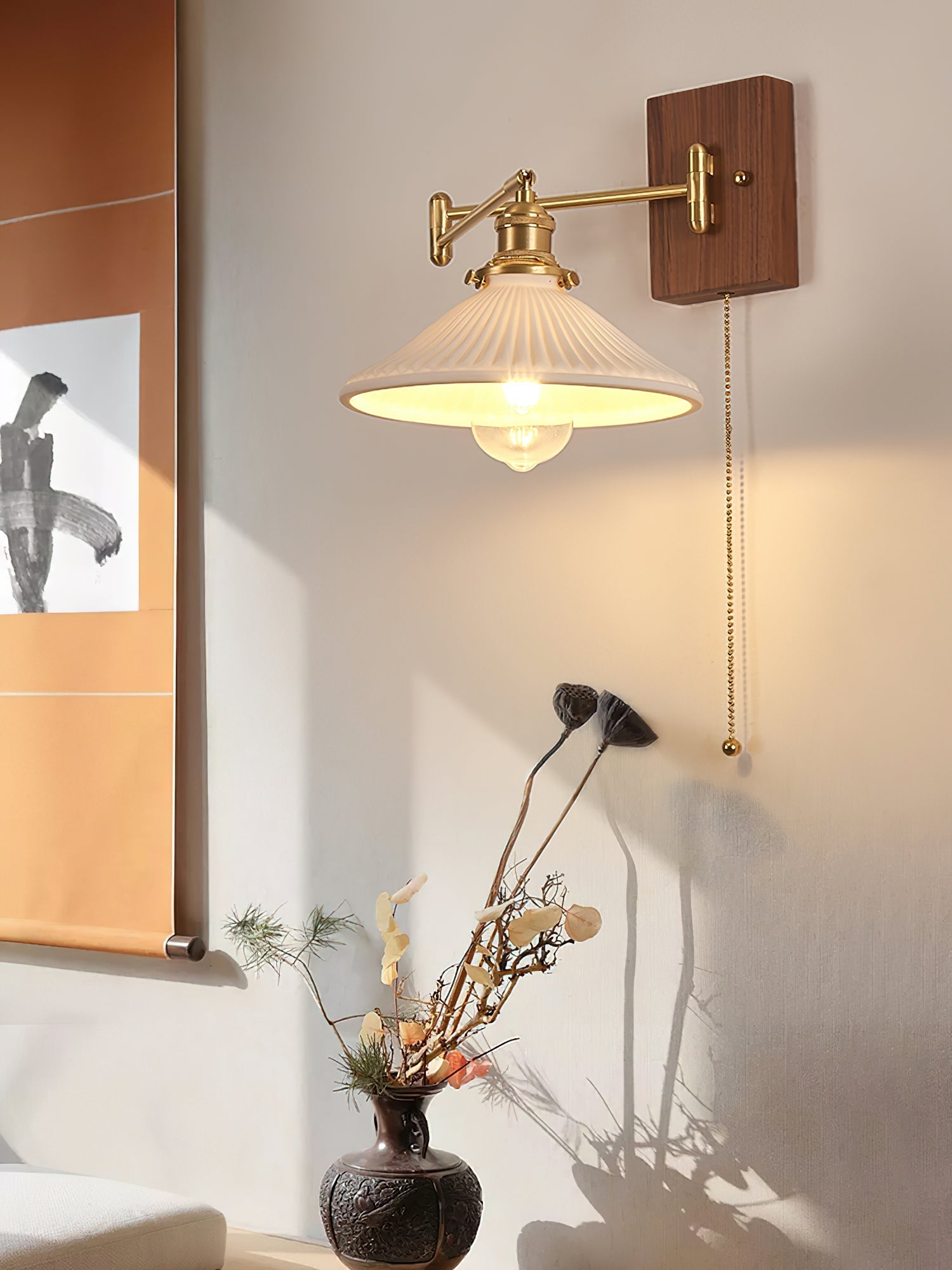 Umeris Elegance Vintage Walnut Wall Lamp-Neutral Decor