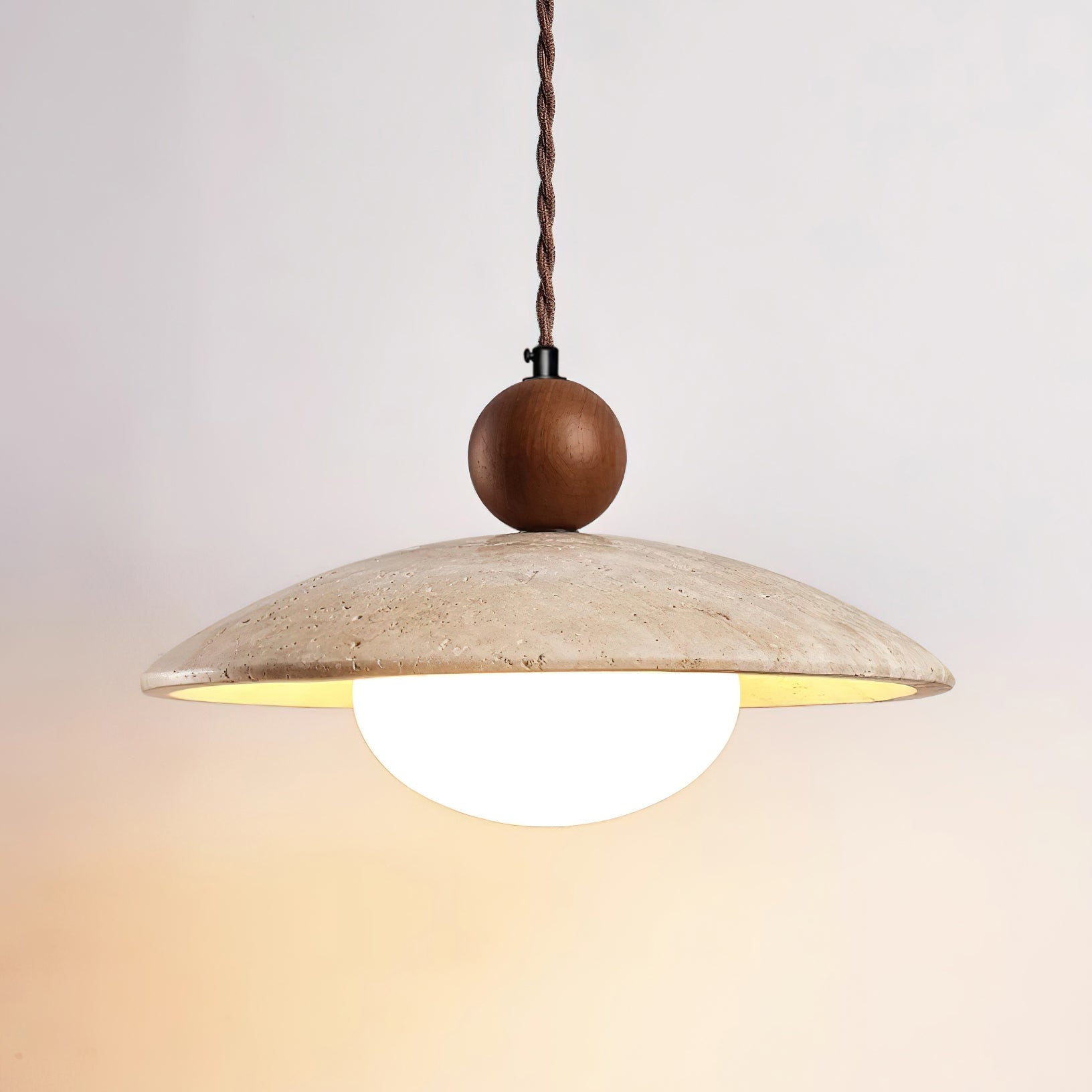 Travaro Travertine Pendant Light with Wooden Accent