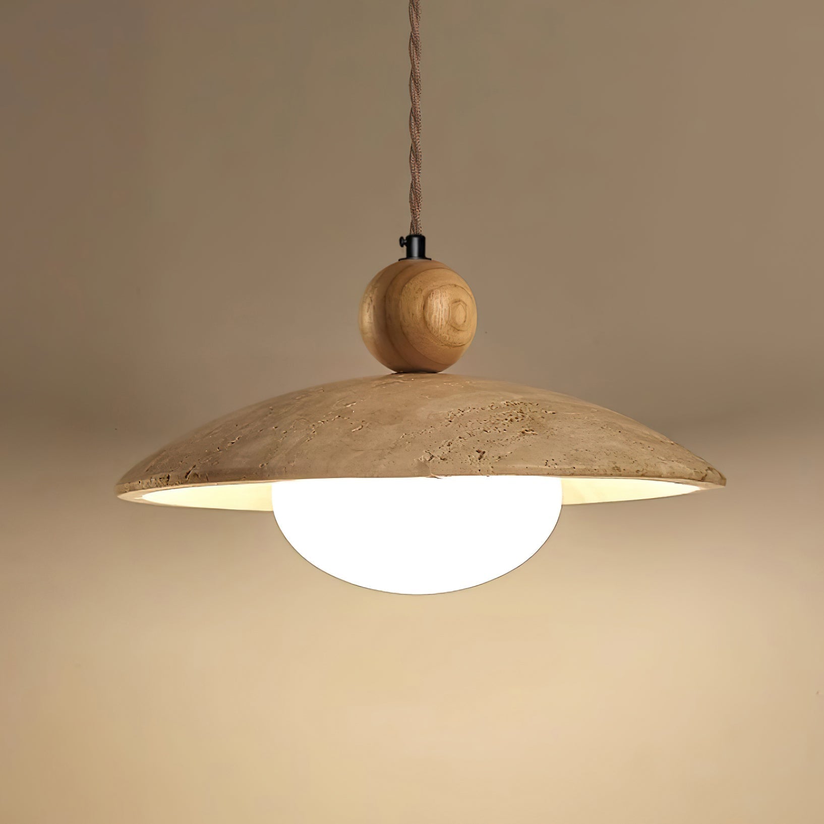 Travaro Travertine Pendant Light with Wooden Accent