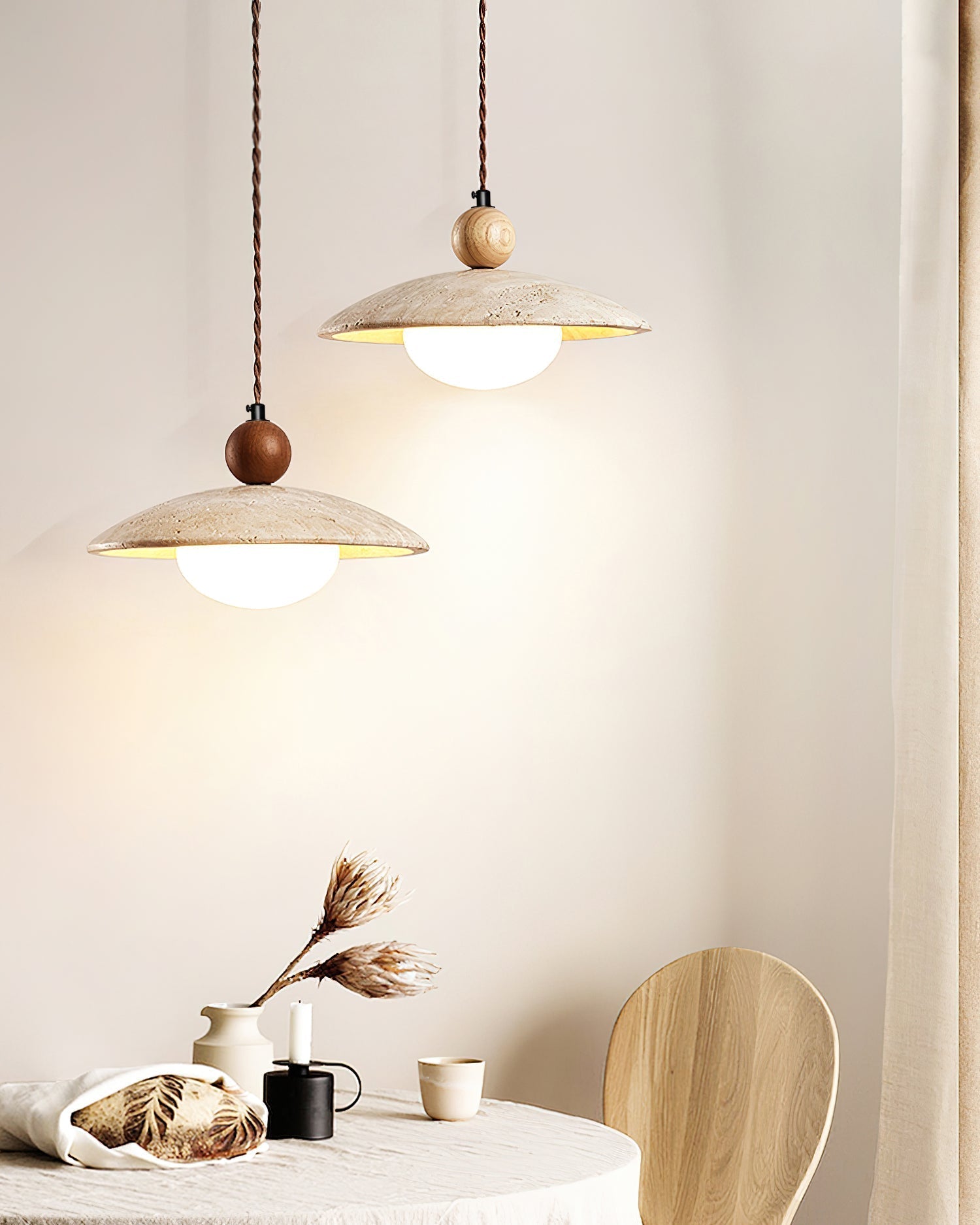 Travaro Travertine Pendant Light with Wooden Accent