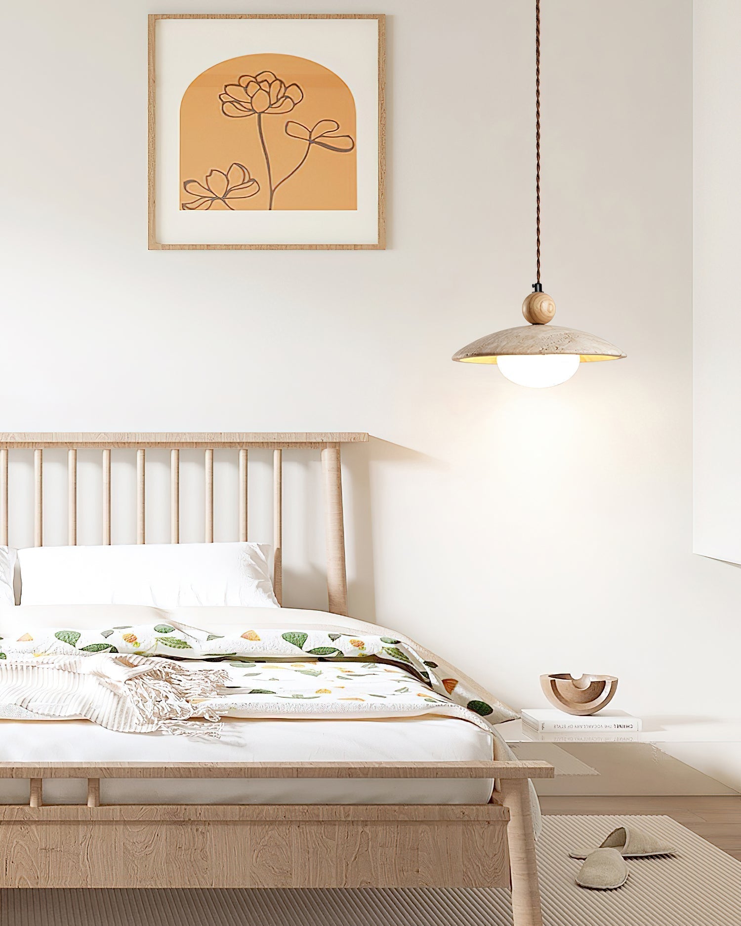 Travaro Travertine Pendant Light with Wooden Accent