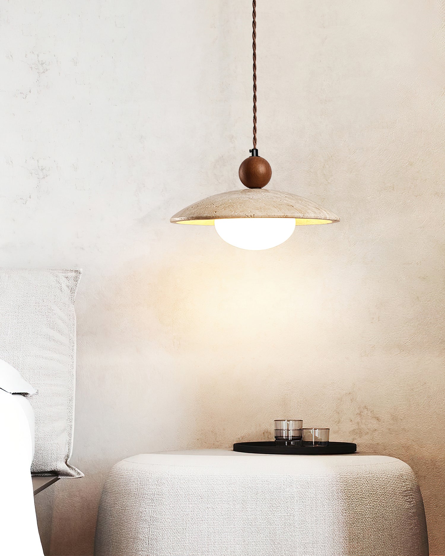 Travaro Travertine Pendant Light with Wooden Accent