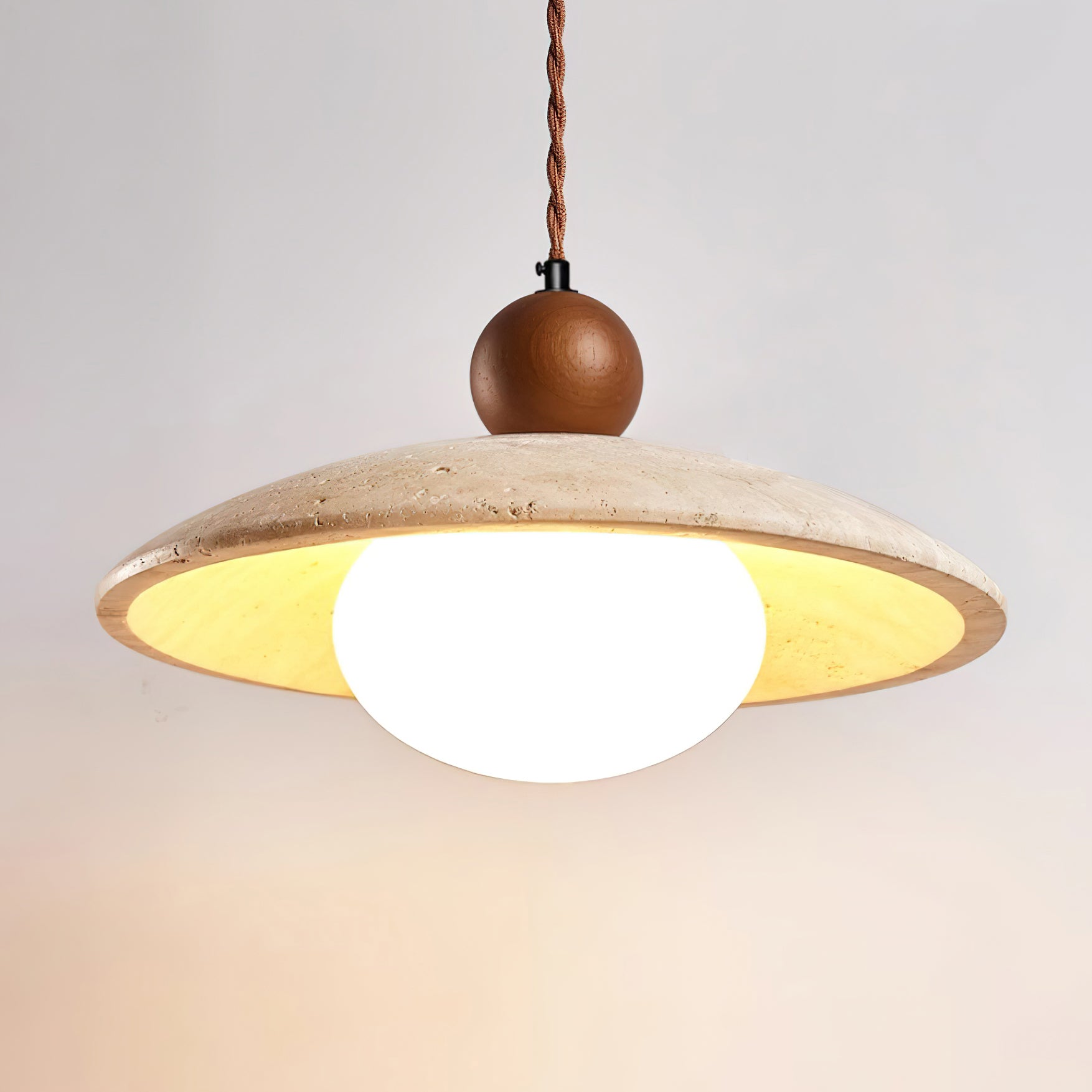 Travaro Travertine Pendant Light with Wooden Accent