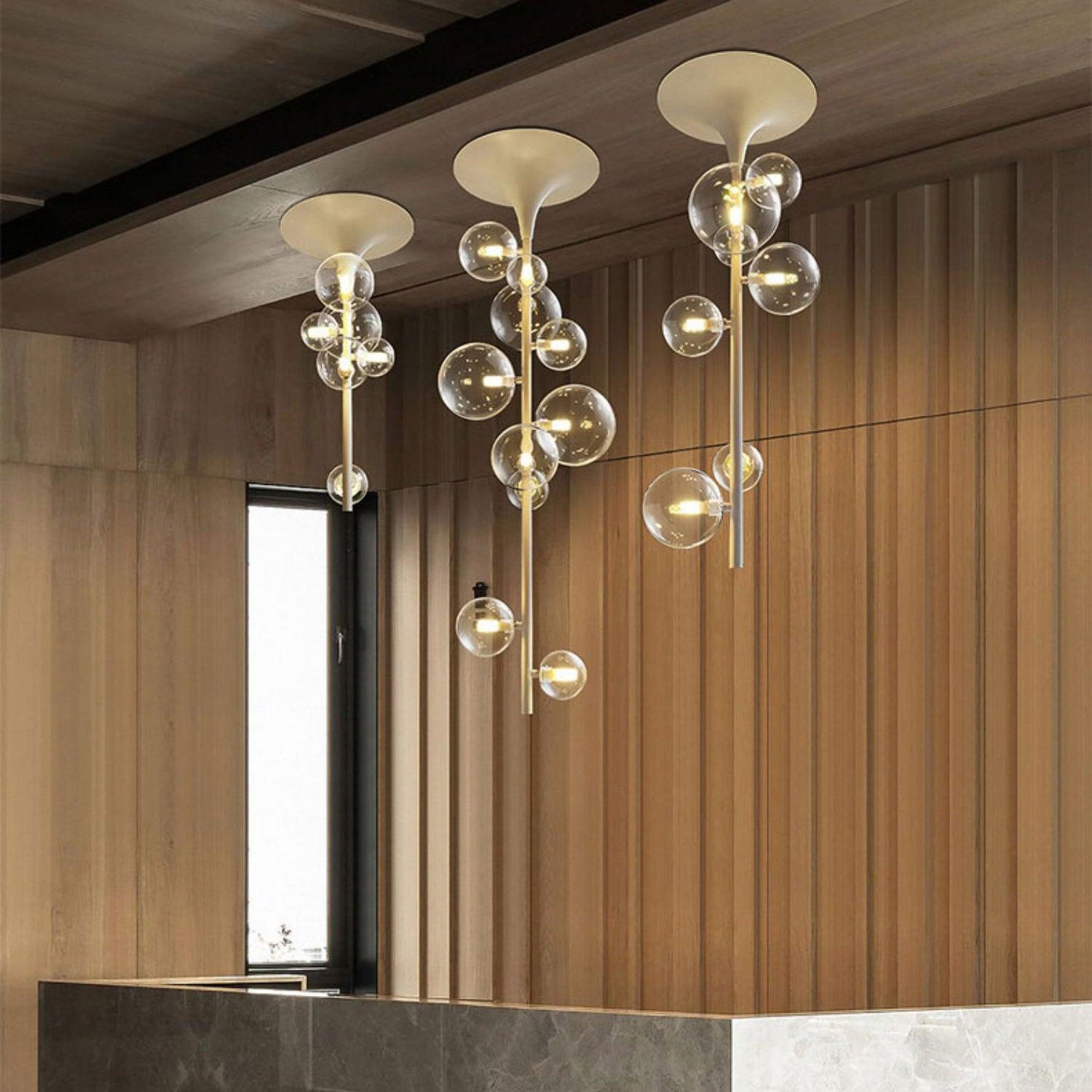 Lustra Pendant Light Brass Glass Cascading for Hallway-Neutral Decor