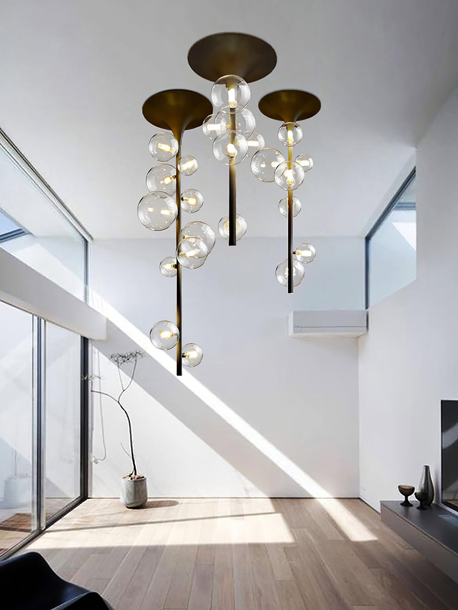 Lustra Pendant Light Brass Glass Cascading for Hallway-Neutral Decor
