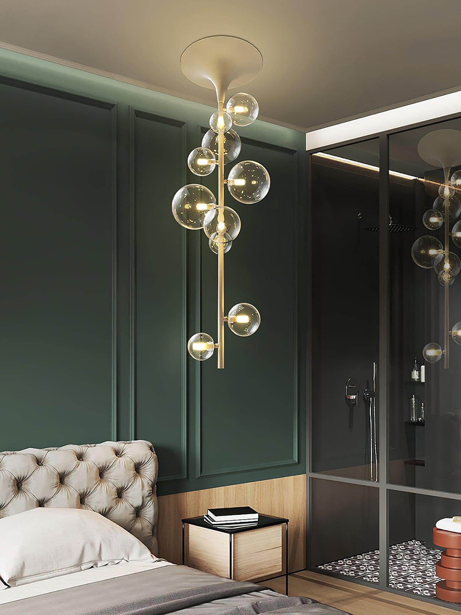 Lustra Pendant Light Brass Glass Cascading for Hallway-Neutral Decor
