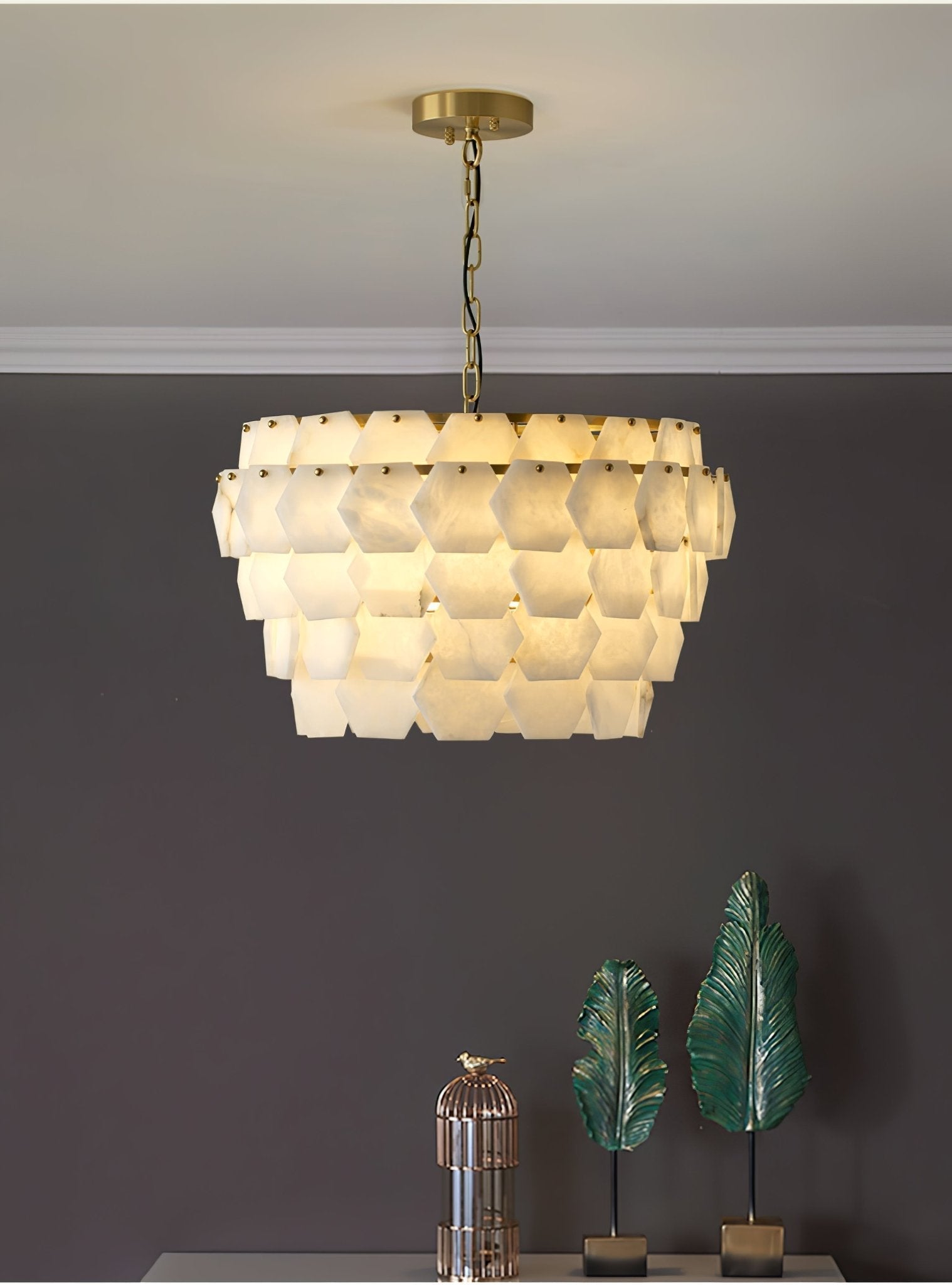 Evenaris Honeycomb Alabaster Chandelier-Neutral Decor