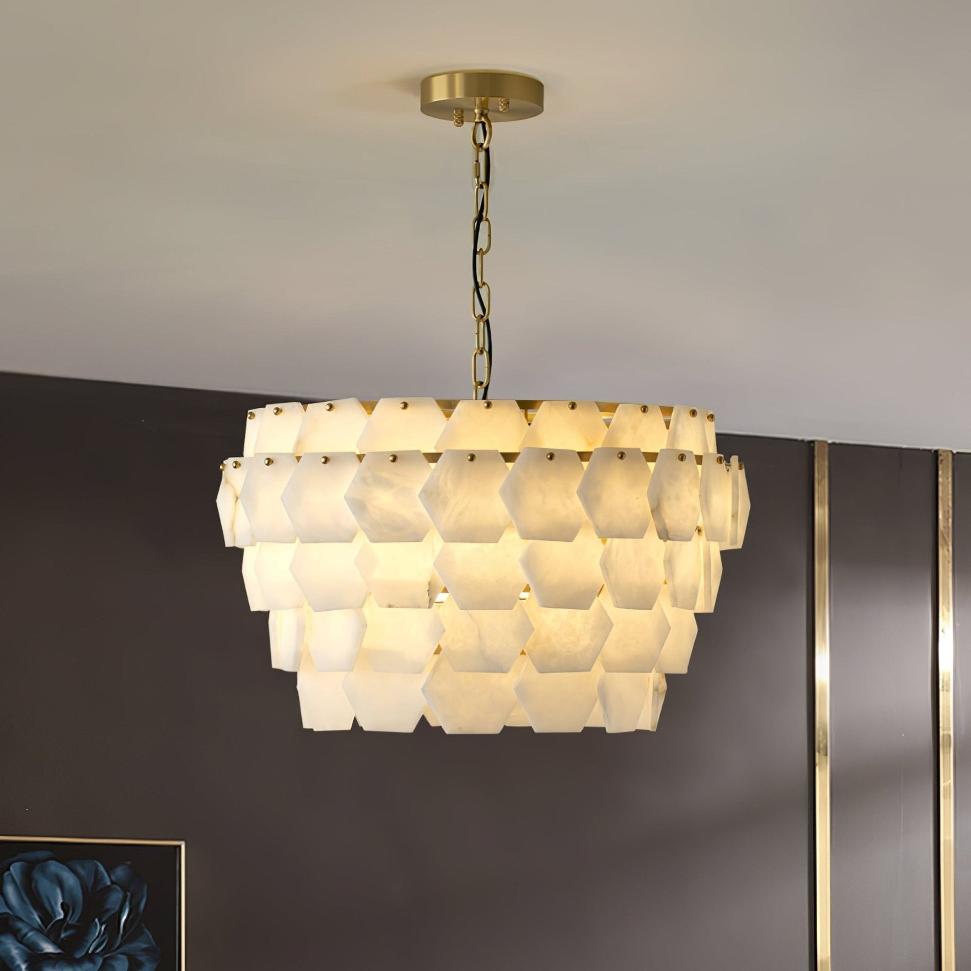 Evenaris Honeycomb Alabaster Chandelier-Neutral Decor