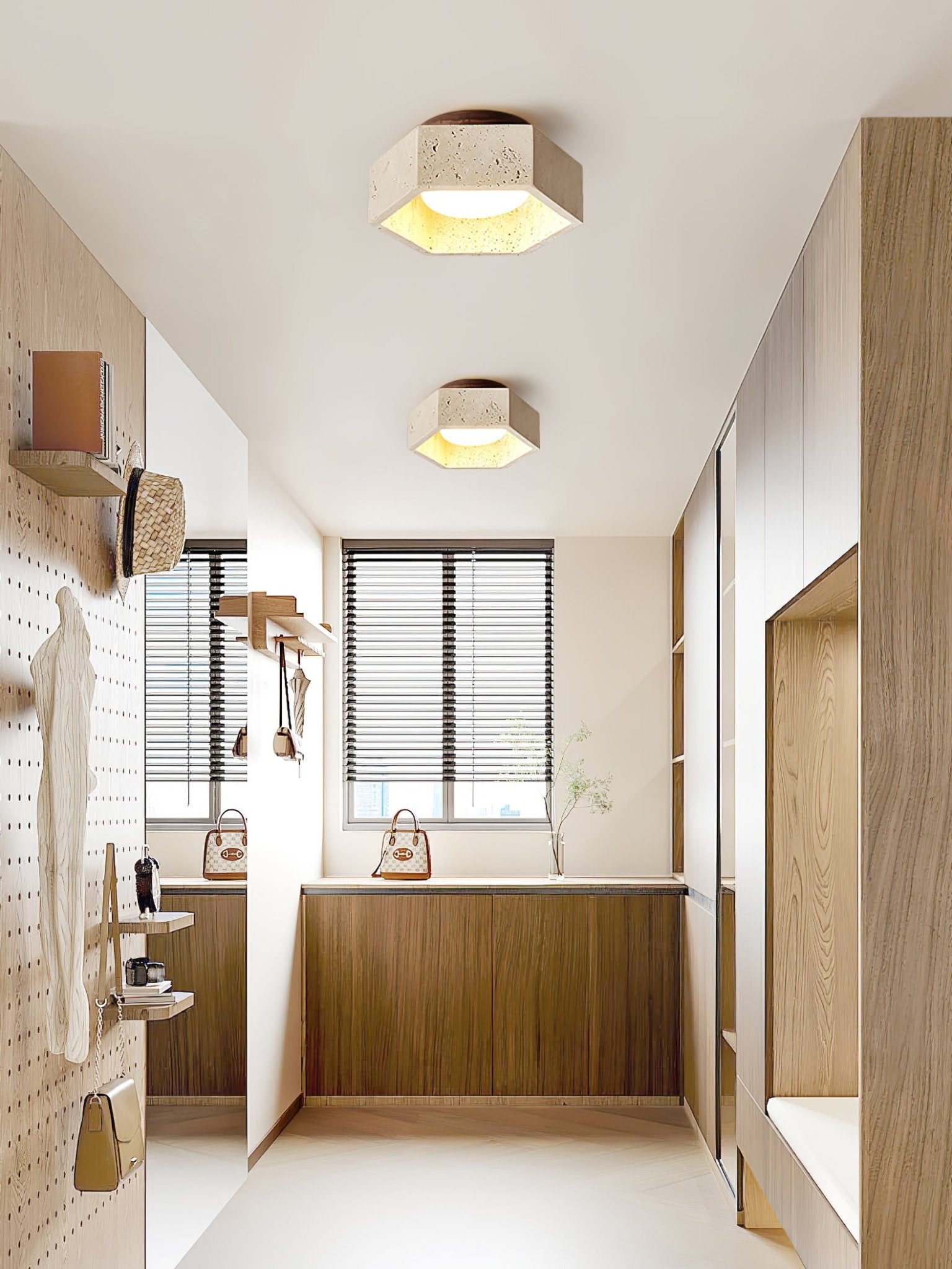 Hexara Travertine Ceiling Light-Neutral Decor