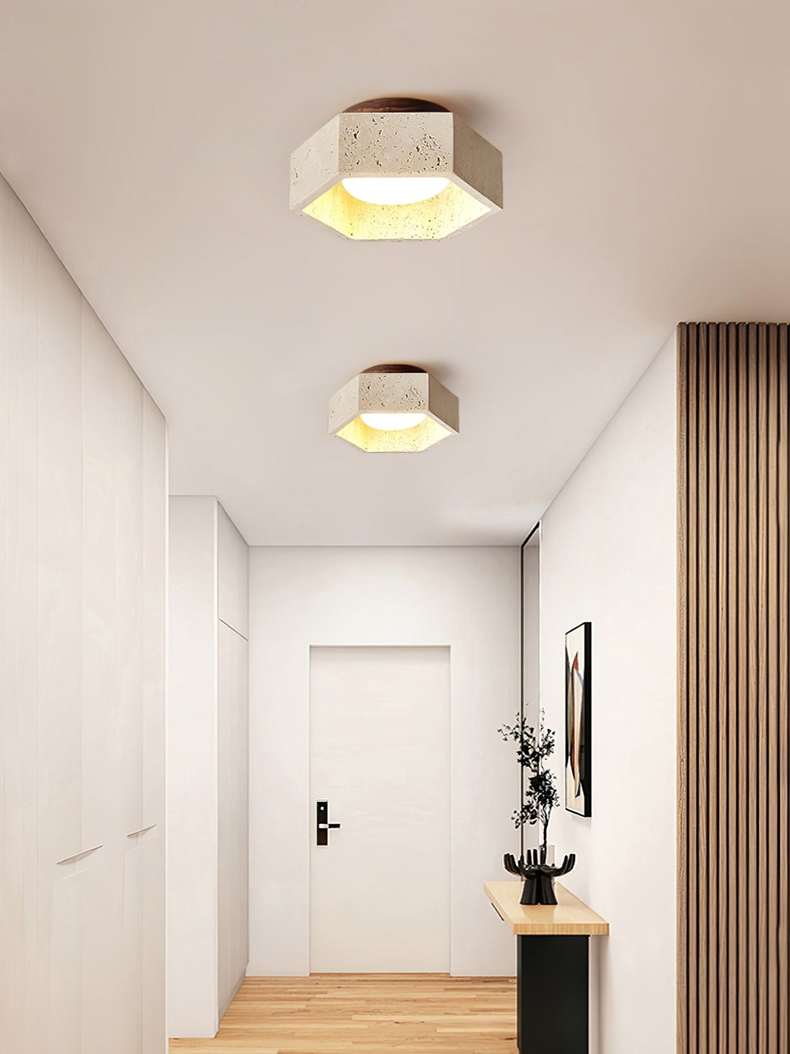 Hexara Travertine Ceiling Light-Neutral Decor