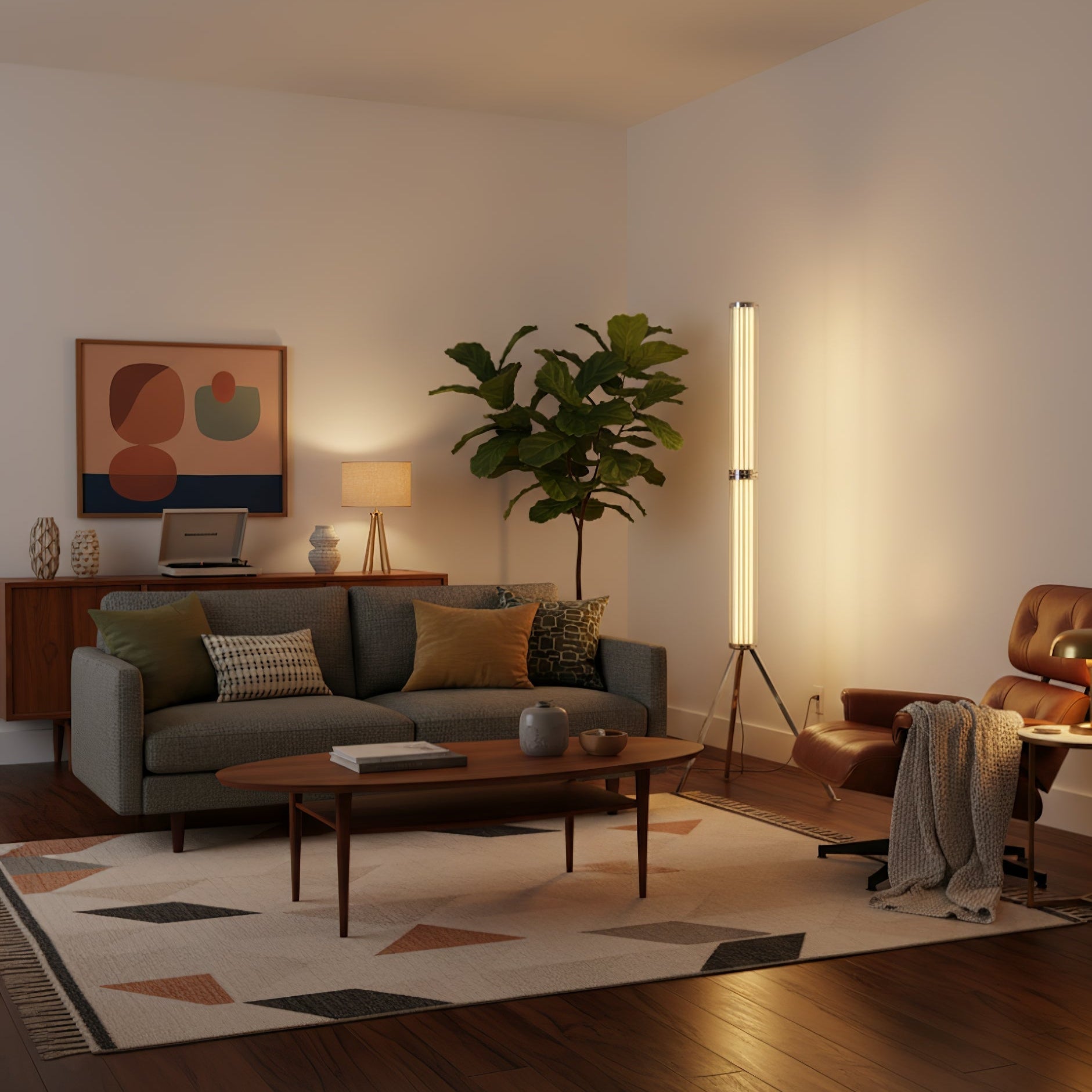 Hexagonal Glass Floor Lamp-Neutral Decor