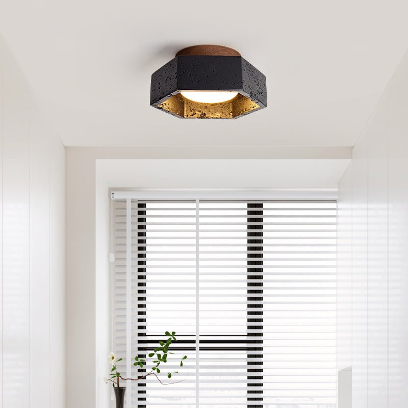 Yara Hexagon Black Travertine Ceiling Lamp-Neutral Decor