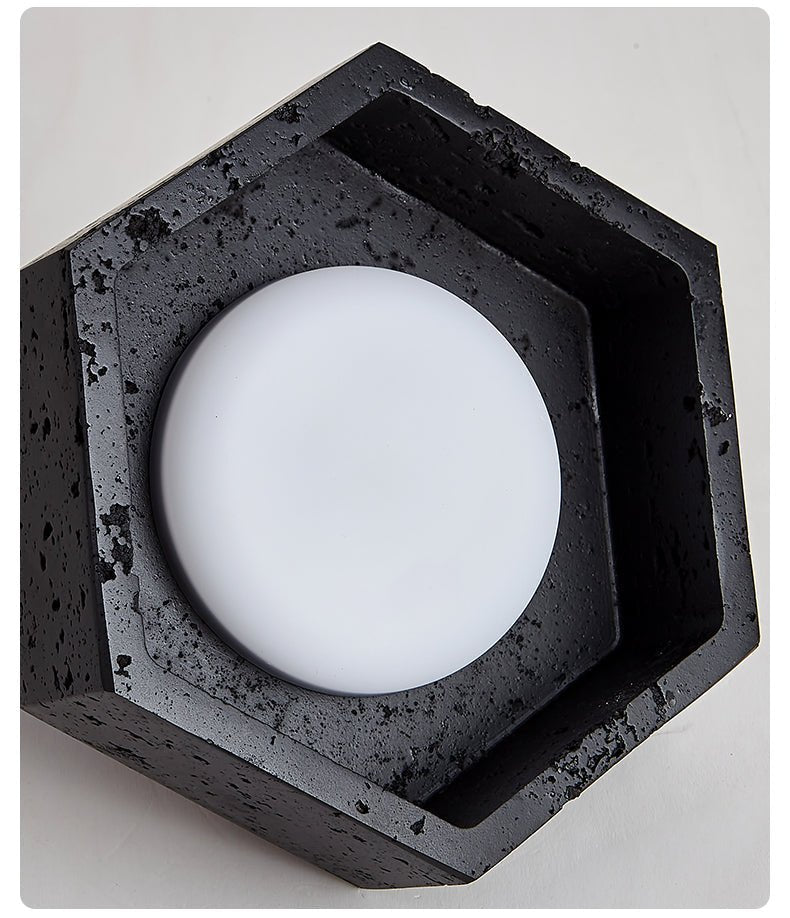 Yara Hexagon Black Travertine Ceiling Lamp-Neutral Decor