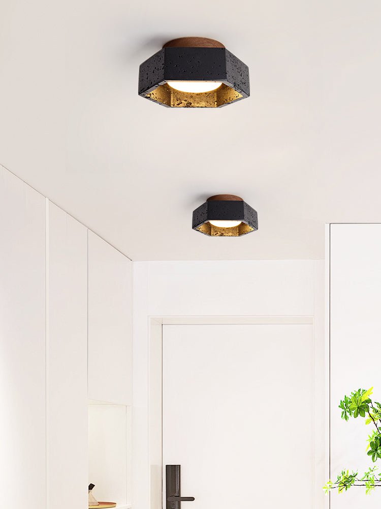 Yara Hexagon Black Travertine Ceiling Lamp-Neutral Decor