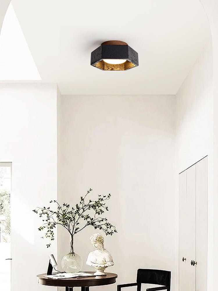 Yara Hexagon Black Travertine Ceiling Lamp-Neutral Decor