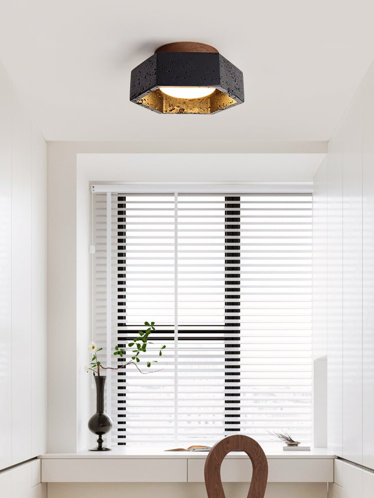 Yara Hexagon Black Travertine Ceiling Lamp-Neutral Decor