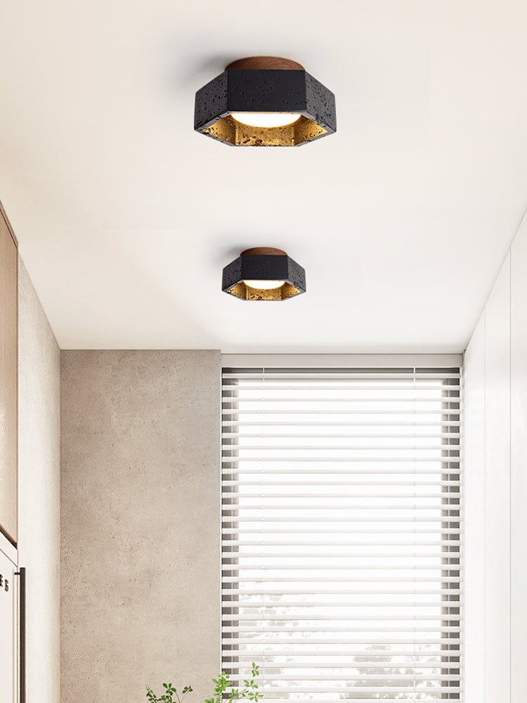 Yara Hexagon Black Travertine Ceiling Lamp-Neutral Decor