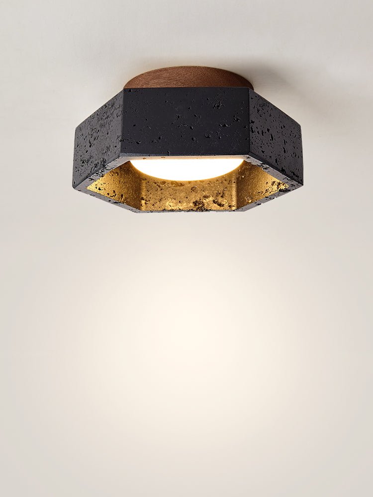 Yara Hexagon Black Travertine Ceiling Lamp-Neutral Decor