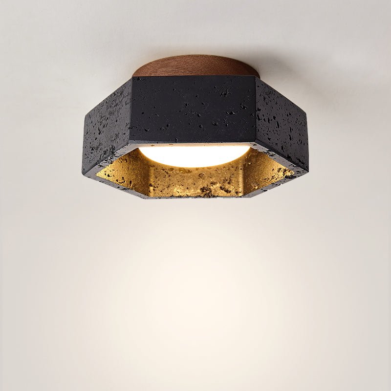 Yara Hexagon Black Travertine Ceiling Lamp-Neutral Decor