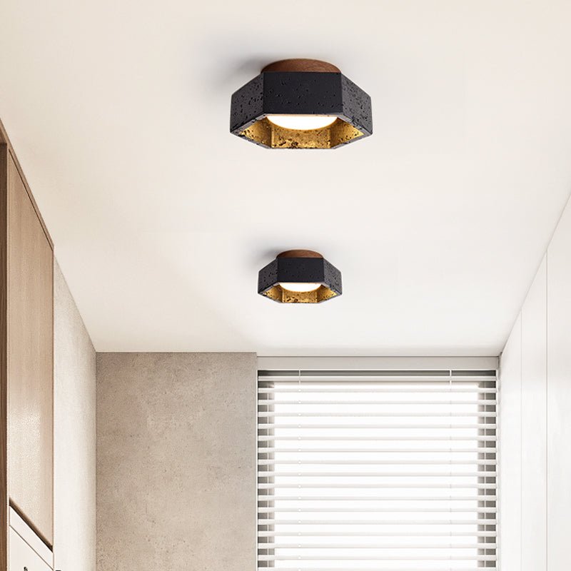 Yara Hexagon Black Travertine Ceiling Lamp-Neutral Decor