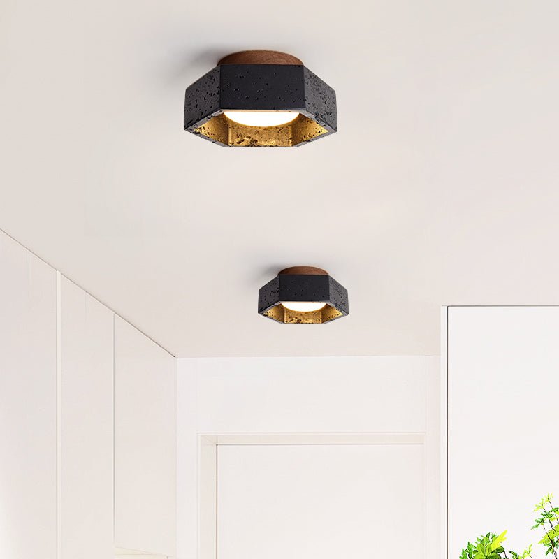 Yara Hexagon Black Travertine Ceiling Lamp-Neutral Decor