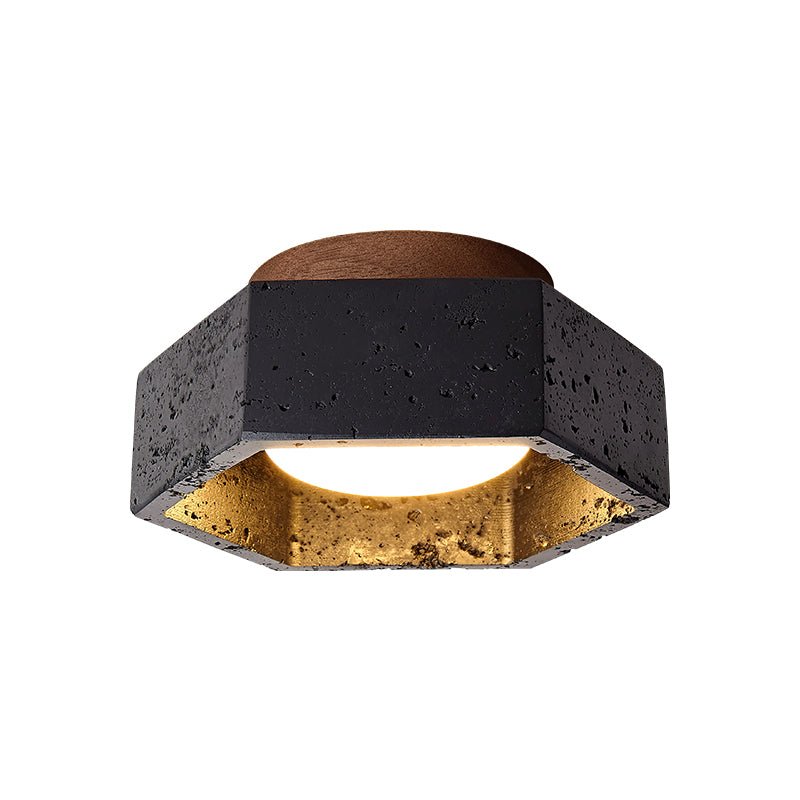 Yara Hexagon Black Travertine Ceiling Lamp-Neutral Decor
