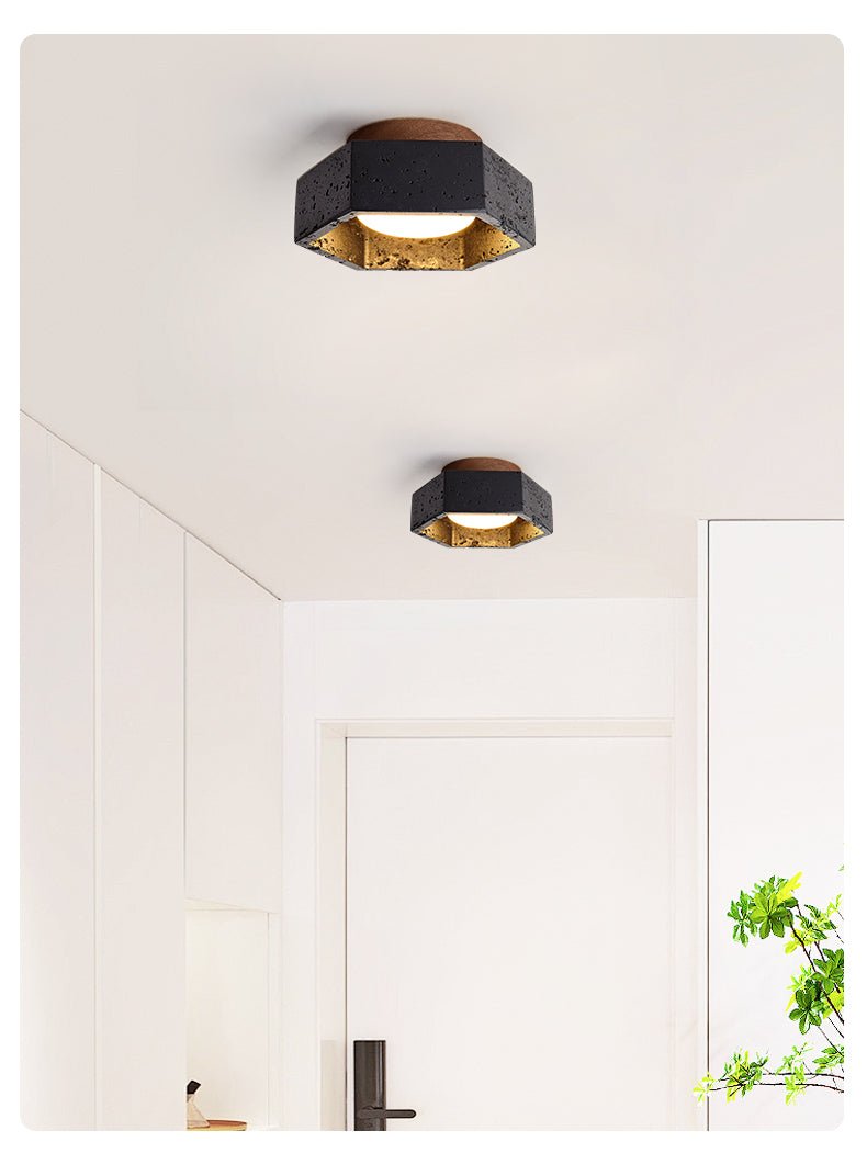 Yara Hexagon Black Travertine Ceiling Lamp-Neutral Decor