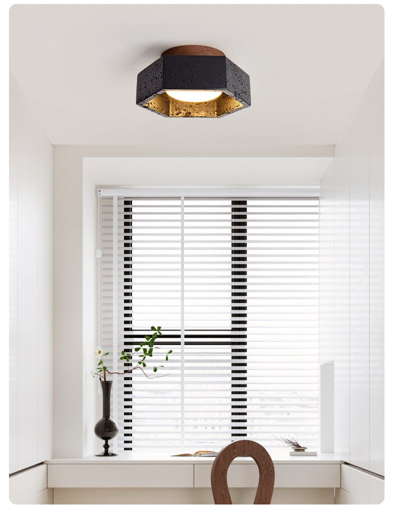 Yara Hexagon Black Travertine Ceiling Lamp-Neutral Decor