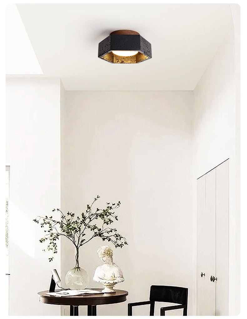 Yara Hexagon Black Travertine Ceiling Lamp-Neutral Decor