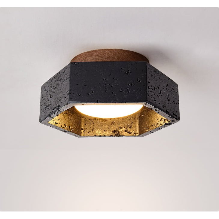 Yara Hexagon Black Travertine Ceiling Lamp-Neutral Decor